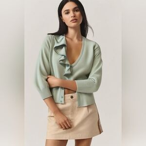 The Limited Green Ruffle Cardigan